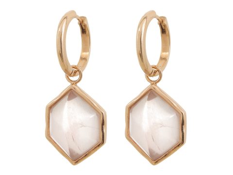 Mükemmel Altıgen Rose Quartz Halka Küpe