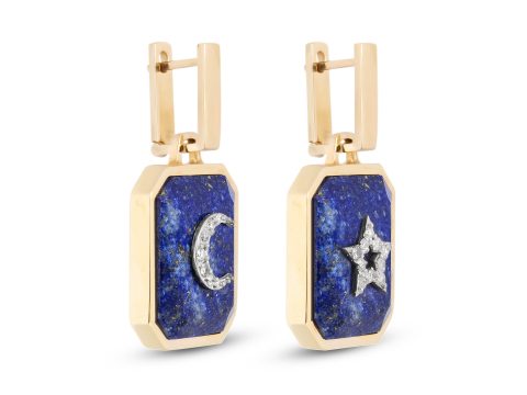Lapis Lazuli Orta Boy Ay ve Yıldız Küpe