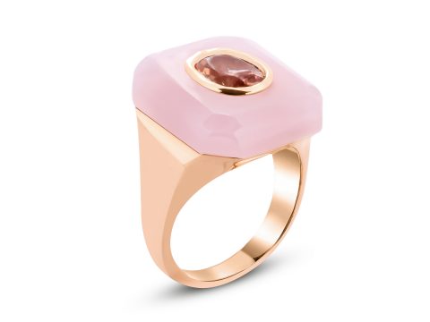 Rose Quartz ve Tourmaline Gemstone Yüzük