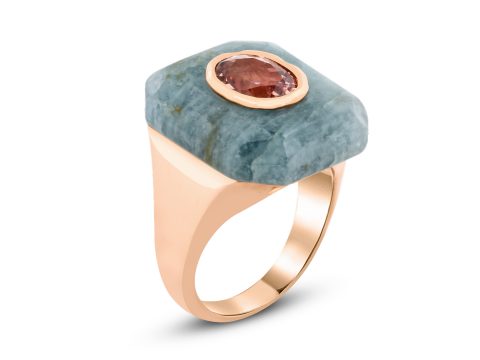 Aquamarine ve Tourmaline Gemstone Yüzük