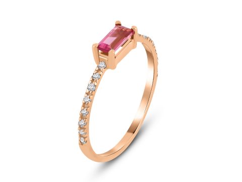 Birthstone Baget Turmalin İnce Pırlanta Yüzük