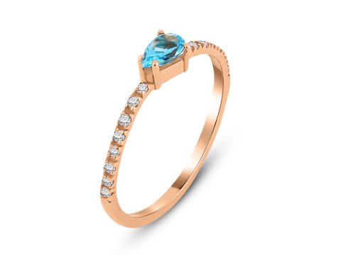 Birthstone Damla Aquamarine İnce Pırlanta Yüzük