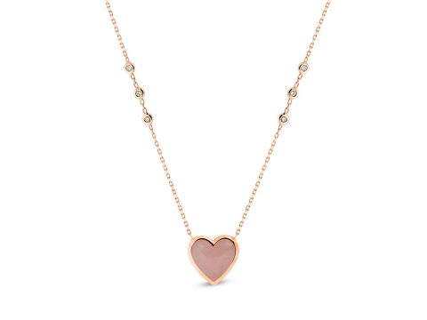 Rose Quartz Pırlanta Kalp Kolye